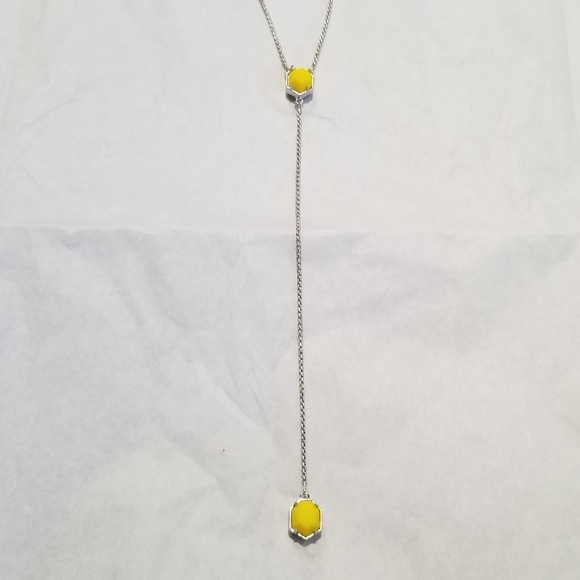 Yellow Kendra Scott Long Y Necklace Silver Rhodium Long Dainty Drop Necklace - Picture 2 of 6